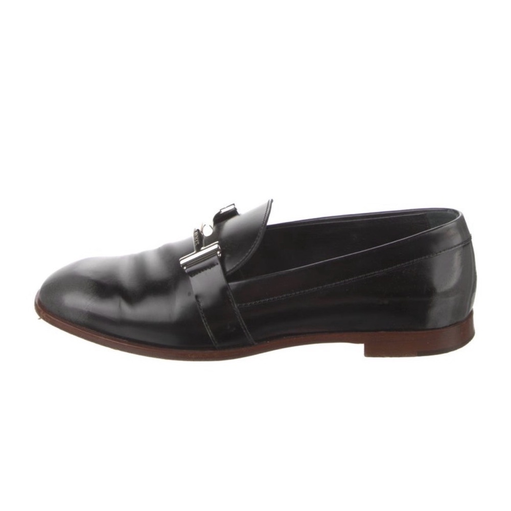 Tod's Black Leather Loafers with Silver Hardware